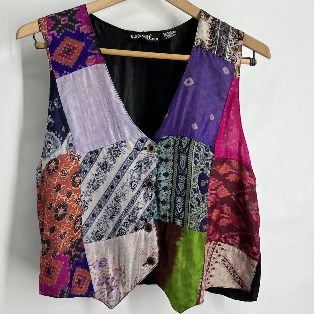 Vintage Y2K Silk Blend Patchwork Vest Boho Patchouli Gypsy‎ Hippie